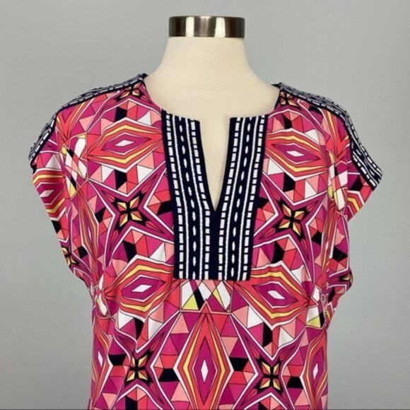 Laundry Shelli Segal Womens Geometric Cap Sleeve Shift Dress Pink size Small - Picture 2 of 12